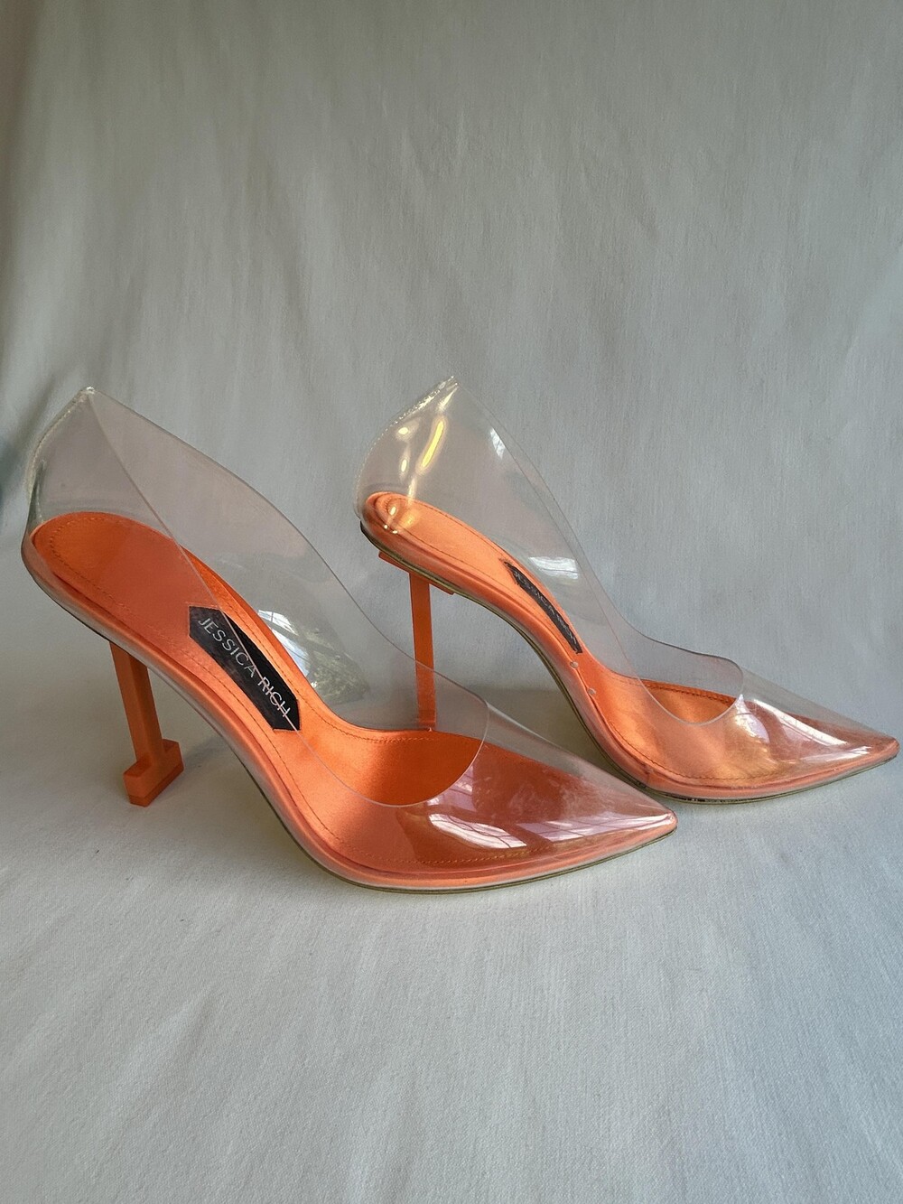 Jessica Rich Shoes Size 37 Clear Uppers Orange Heels Stiletto So Fancy